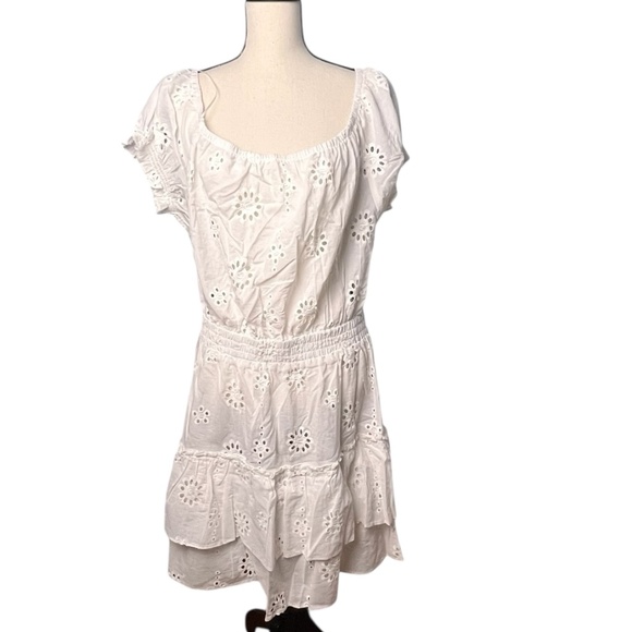 Aqua swim Other - Aqua Swim Ivory Eyelet Tiered Cover Up Cotton Dress Short Sleev XL New With Tags